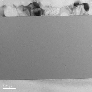 Bright field TEM image of thick buried SiO2 layer in silicon